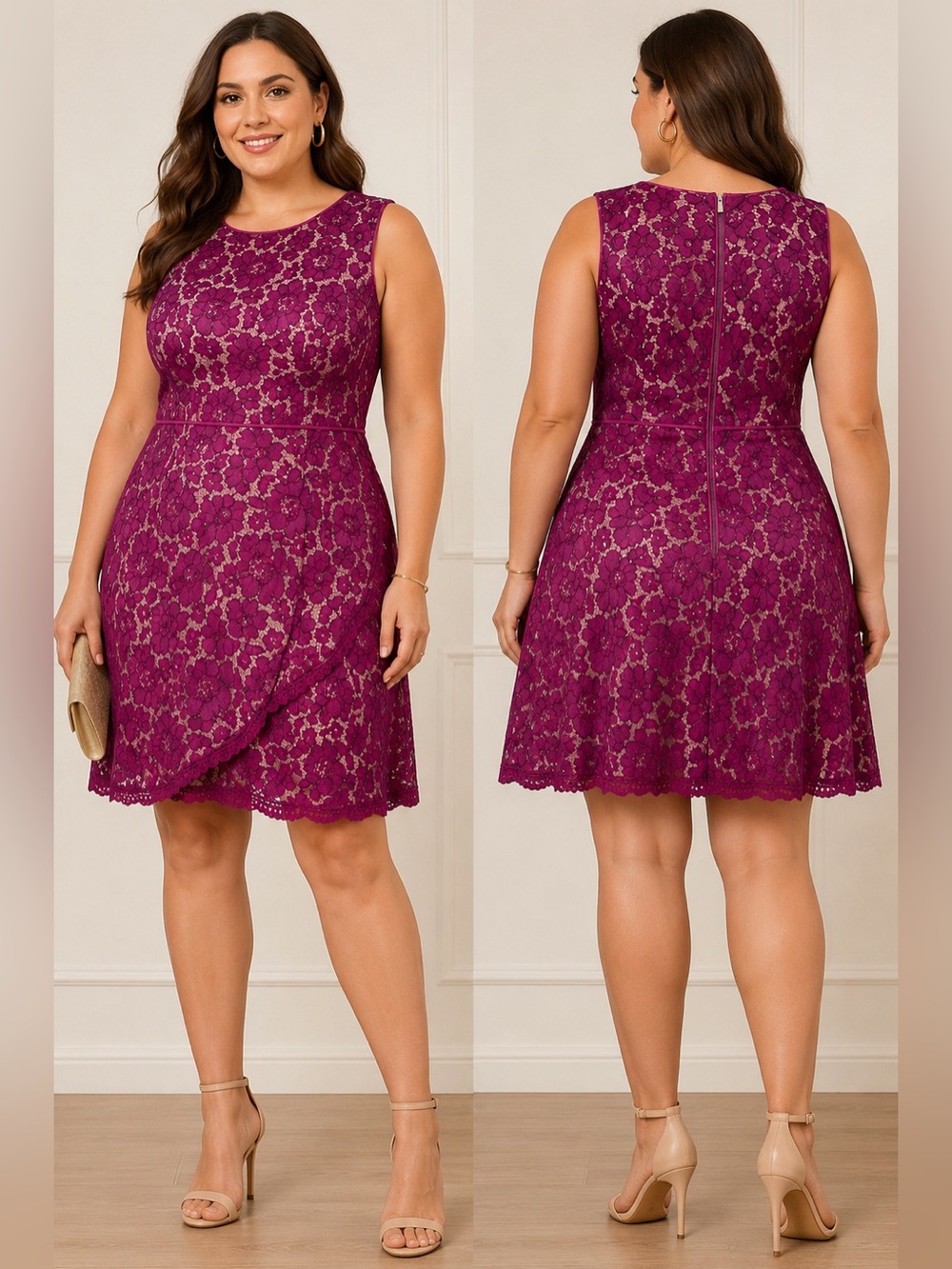 Vince Camuto Plum Lace Fit-and-Flare Mini Dress